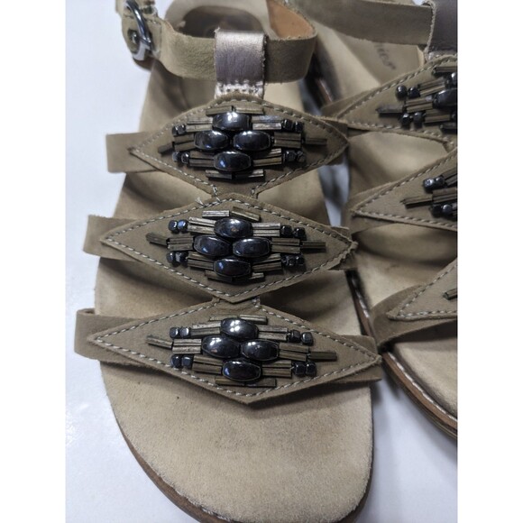 Earthies Brown Leather StrapOn Sandals Sz 7B Bello Olive Brown Beaded Design - Picture 8 of 14